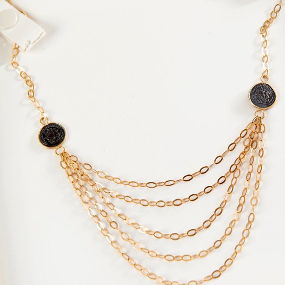 Costco Jewelry 14K Yellow Gold 5 Short-Rows & Coins Layered Necklace ITALY - Picture 4 of 4